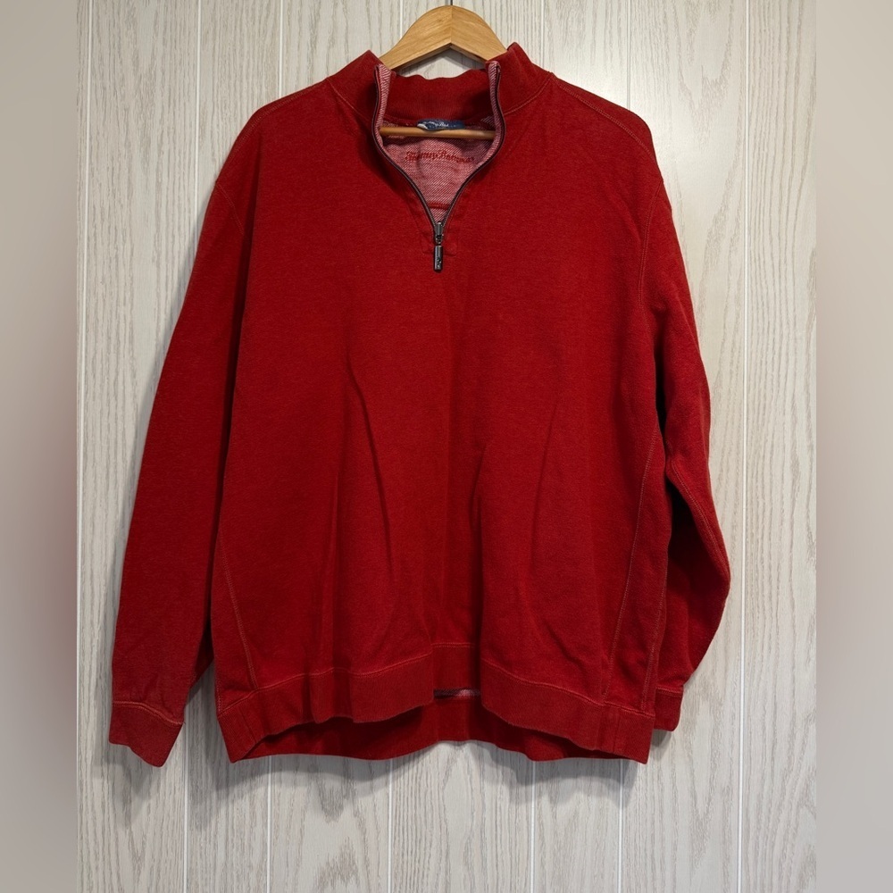 Tommy Bahama Reversible 1/4 Zip Pullover Sweatshirt Orange/White Stripe Size XL
